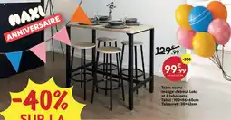 Maxi Bazar Table haute mange-debout Loka et 4 tabourets Table:100x86x60cm Tabouret : 30×62cm offre