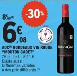 E.Leclerc Express MOUTON CADET Aoc bordeaux vin rouge mouton cadet offre