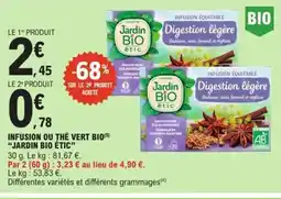 E.Leclerc Express "JARDIN BIO ÉTIC" Infusion ou thé vert bio offre