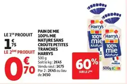 Auchan Supermarché HARRYS Pain de mie 100% mie nature sans croûte petites tranches offre