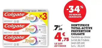 Bi1 COLGATE Dentifrice total active prevention offre