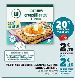 Bi1 U Tartines croustillantes avoine sans gluten offre
