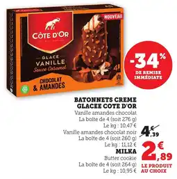 Bi1 COTE D'OR Batonnets creme glacee offre