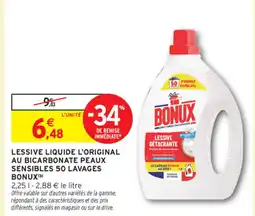 Intermarché BONUX Lessive liquide l'original au bicarbonate peaux sensibles 50 lavages offre