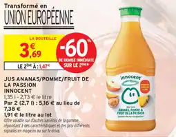 Intermarché INNOCENT Jus ananas/pomme/fruit de la passion offre