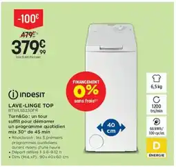 Pulsat INDESIT Lave-linge top btwl65230fr offre
