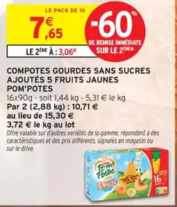 Intermarché Contact POM'POTES Compotes gourdes sans sucres ajoutés 5 fruits jaunes offre