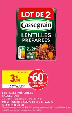 Intermarché Contact CASSEGRAIN Lentilles préparées offre