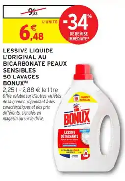 Intermarché Contact BONUX Lessive liquide l'original au bicarbonate peaux sensibles 50 lavages offre