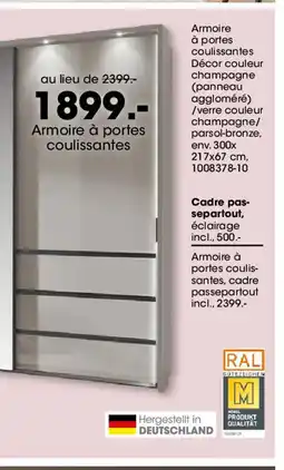Möbel Martin Armoire à portes coulissantes offre