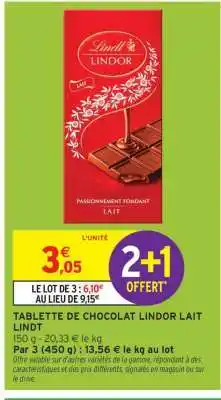 Intermarché TABLETTE DE CHOCOLAT LINDOR LAIT LINDT offre