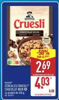 ALDI Quaker Céréales Cruesli Chocolat Noir offre