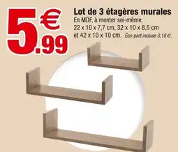 Bazarland Lot de 3 étagères murales offre