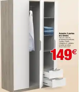 Bazarland Armoire 3 portes et 2 tiroirs offre