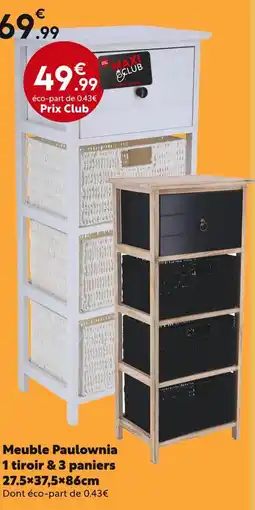 Maxi Bazar Meuble Paulownia 1 tiroir & 3 paniers 27.5x37,5x86cm offre