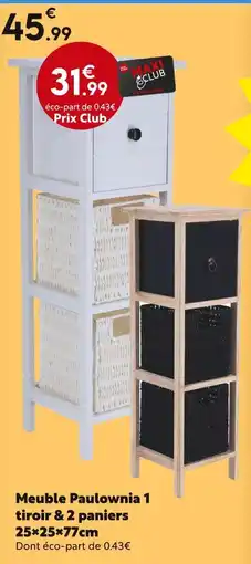 Maxi Bazar Meuble Paulownia 1 tiroir & 2 paniers 25×25×77cm offre