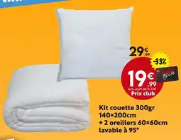 Maxi Bazar Kit couette 300gr 140×200cm + 2 oreillers 60×60cm lavable à 95° offre