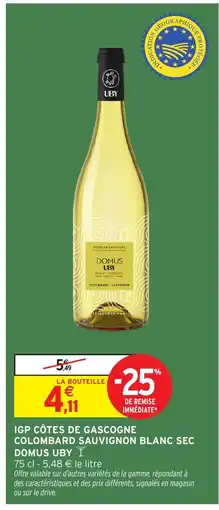 Intermarché Hyper Igp côtes de gascogne colombard sauvignon blanc sec domus uby offre
