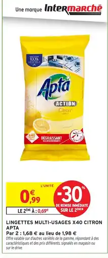 Intermarché Hyper APTA Lingettes multi-usages x40 citron offre