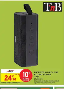 Intermarché Hyper Enceinte sans fil tws record v2 noir offre