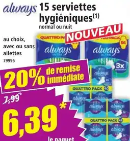 Norma 15 serviettes hygiéniques offre