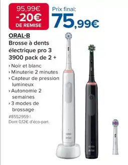 Costco ORAL-B Brosse à dents électrique pro 3 3900 pack de 2+ offre