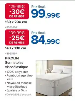 Costco PIKOLIN Surmatelas viscoélastique offre