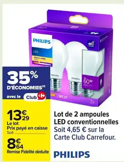 Carrefour PHILIPS Lot de 2 ampoules LED conventionnelles offre