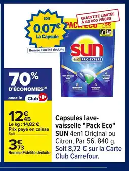 Carrefour SUN Capsules lave-vaisselle offre