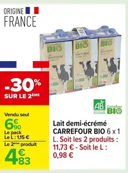 Carrefour CARREFOUR BIO Lait demi-écrémé offre