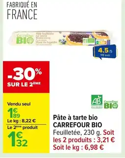 Carrefour CARREFOUR BIO Pâte à tarte bio offre