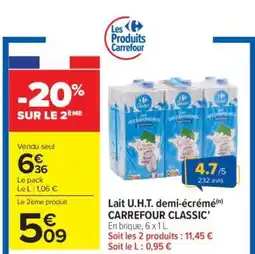 Carrefour Market Lait U.H.T. demi-écrémé CARREFOUR CLASSIC' offre
