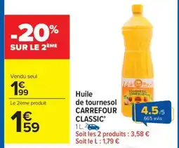 Carrefour Market HUILE DE TOURNESOL CARREFOUR CLASSIC offre