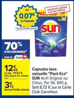 Carrefour Capsules lave-vaisselle Pack Eco SUN 4en1 offre