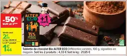 Carrefour Tablette de chocolat Bio ALTER ECO offre