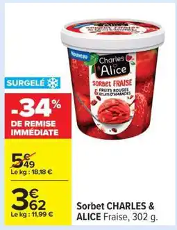 Carrefour Sorbet CHARLES & ALICE Fraise, 302 g offre
