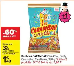 Carrefour Bonbons CARAMBAR Cara Cool, Fruity, Caramel ou CaraHeros, 380 g offre