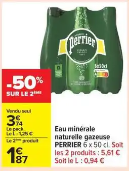 Carrefour Eau minérale naturelle gazeuse PERRIER 6 x 50 cl offre