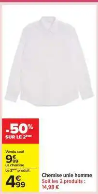 Carrefour Chemise unie homme offre