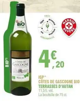 E.Leclerc CÔTES DE GASCOGNE BIO TERRASSES D'AUTAN offre