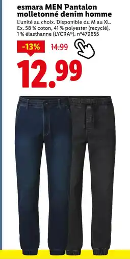 Lidl ESMARA Pantalon molletonné denim homme offre