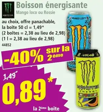 Norma Monster Boisson énergisante Mango loco ou Rossie offre