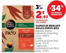 Super U Capsules nescafe dolce gusto neo offre