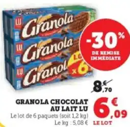Super U Granola chocolat au lait lu offre