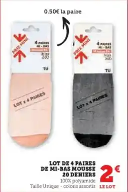 Super U Lot de 4 paires de mi-bas mousse 20 deniers offre