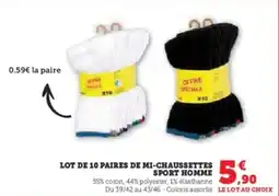 Super U Lot de 10 paires de mi-chaussettes sport homme offre