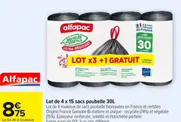 Carrefour Market Lot de 4 x 15 sacs poubelle 30L offre