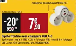 Tridôme Biplite frontale avec chargeurs USB A+C offre