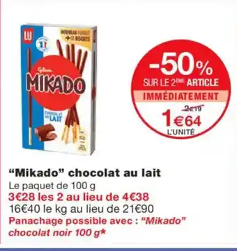 Monoprix MIKADO chocolat au lait offre
