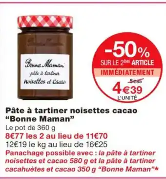 Monoprix BONNE MAMAN Pâte à tartiner noisettes cacao offre